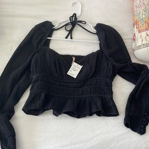 NWT free people black long sleeve top